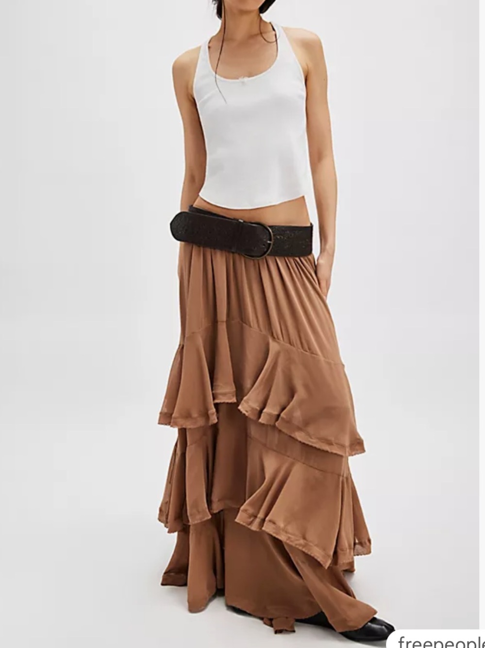 Free People Clementine Tiered Ruffled Flowy Scalloped Hem Maxi Skirt S